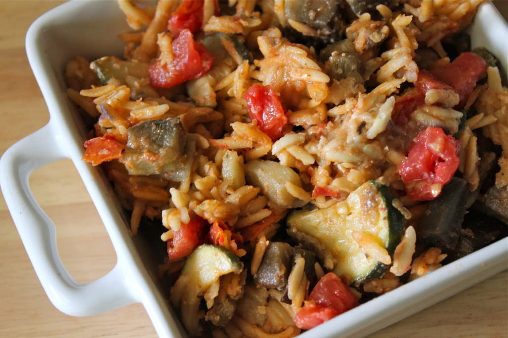 cheesy eggplant orzo pasta bake